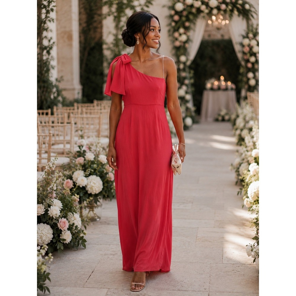 Sachin & Babi Chelsea One-Shoulder Gown Wedding Bridal Coral Size 8‎